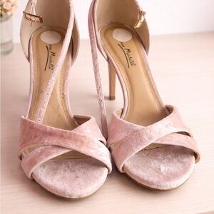 Anne Michelle Blush Pink Velvet Strappy High Heels